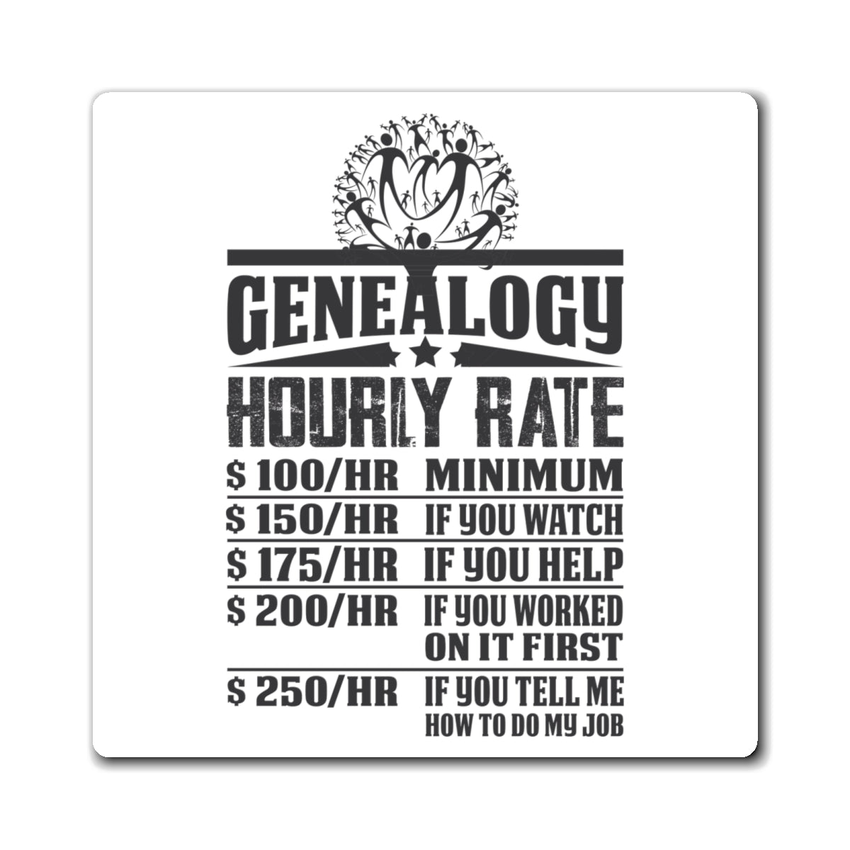 Genealogy Hourly Rate Refrigerator Magnet in 6" × 6" by Genealogy Keepsakes