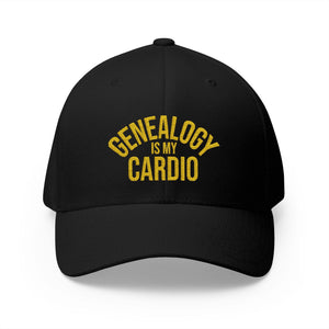 Genealogy Is My Cardio Embroidered Cap in Black by Genealogy Keepsakes