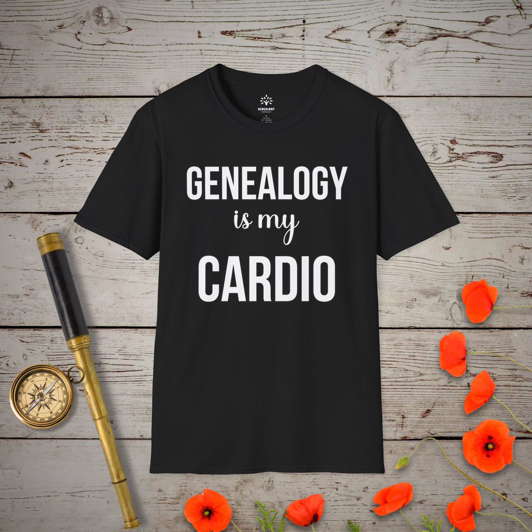 Genealogy Is My Cardio T-Shirt in Black by Genealogy Keepsakes