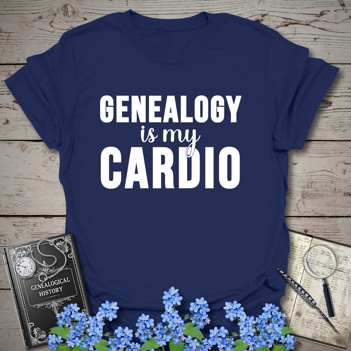 Genealogy Is My Cardio T-Shirt - Genealogy Keepsakes Custom Genealogy Gift - Navy S
