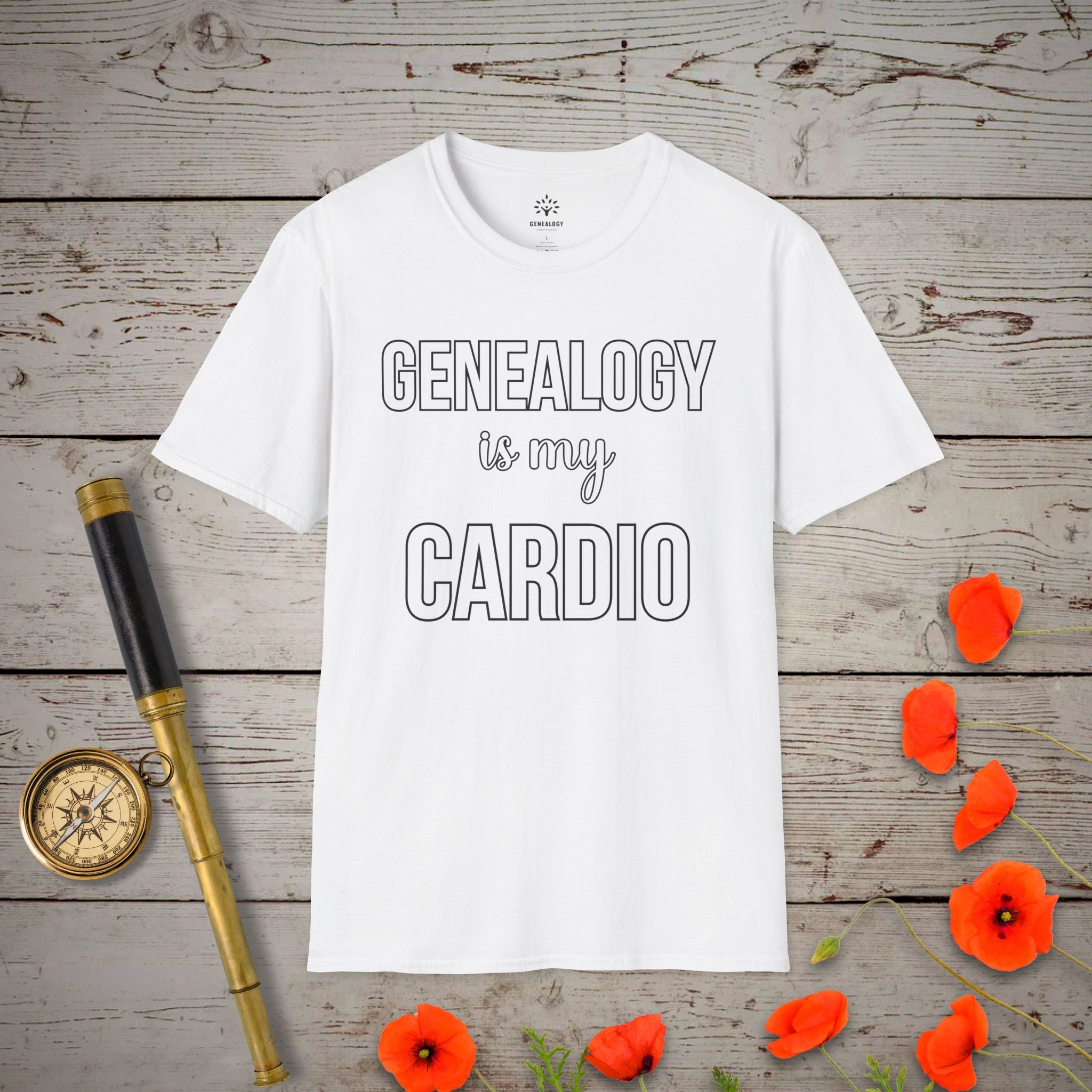 Genealogy Is My Cardio T-Shirt in White by Genealogy Keepsakes