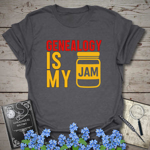 Genealogy Is My Jam T-Shirt in Dark Heather Grey by Genealogy Keepsakes