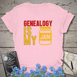 Genealogy Is My Jam T-Shirt in Light Pink by Genealogy Keepsakes