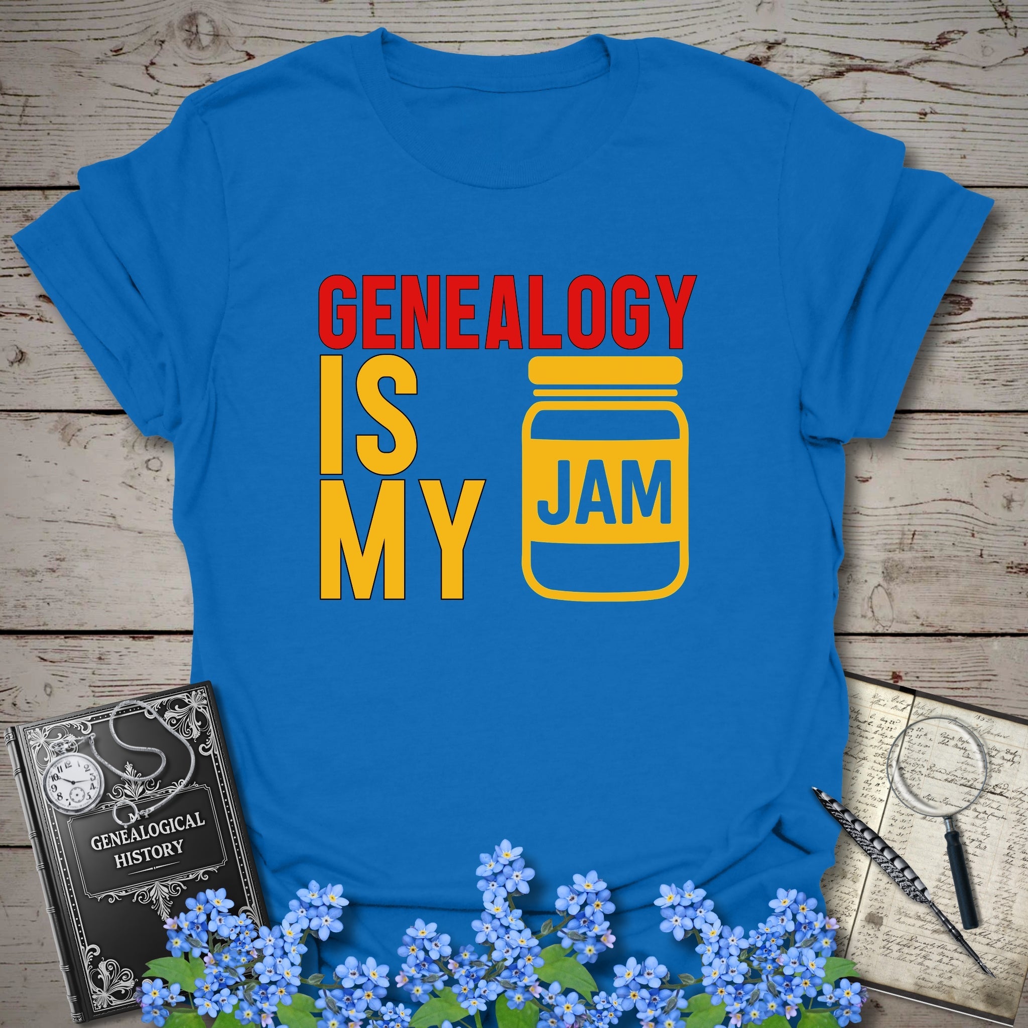 Genealogy Is My Jam T-Shirt in Royal by Genealogy Keepsakes