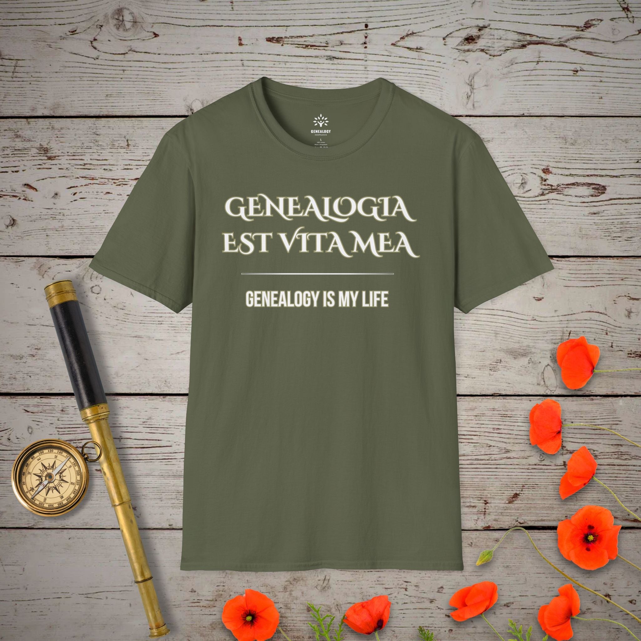 Genealogy Is My Life T-Shirt in Military Green by Genealogy Keepsakes