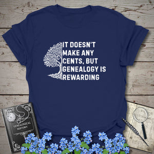 Genealogy Is Rewarding T-Shirt in Navy by Genealogy Keepsakes