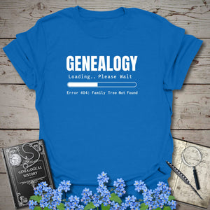 Genealogy Loading - Error 404 T-Shirt in Royal by Genealogy Keepsakes
