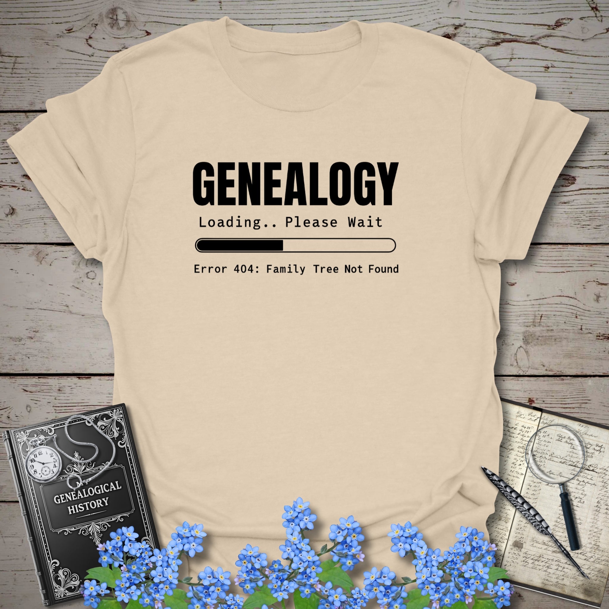 Genealogy Loading - Error 404 T-Shirt in Sand by Genealogy Keepsakes