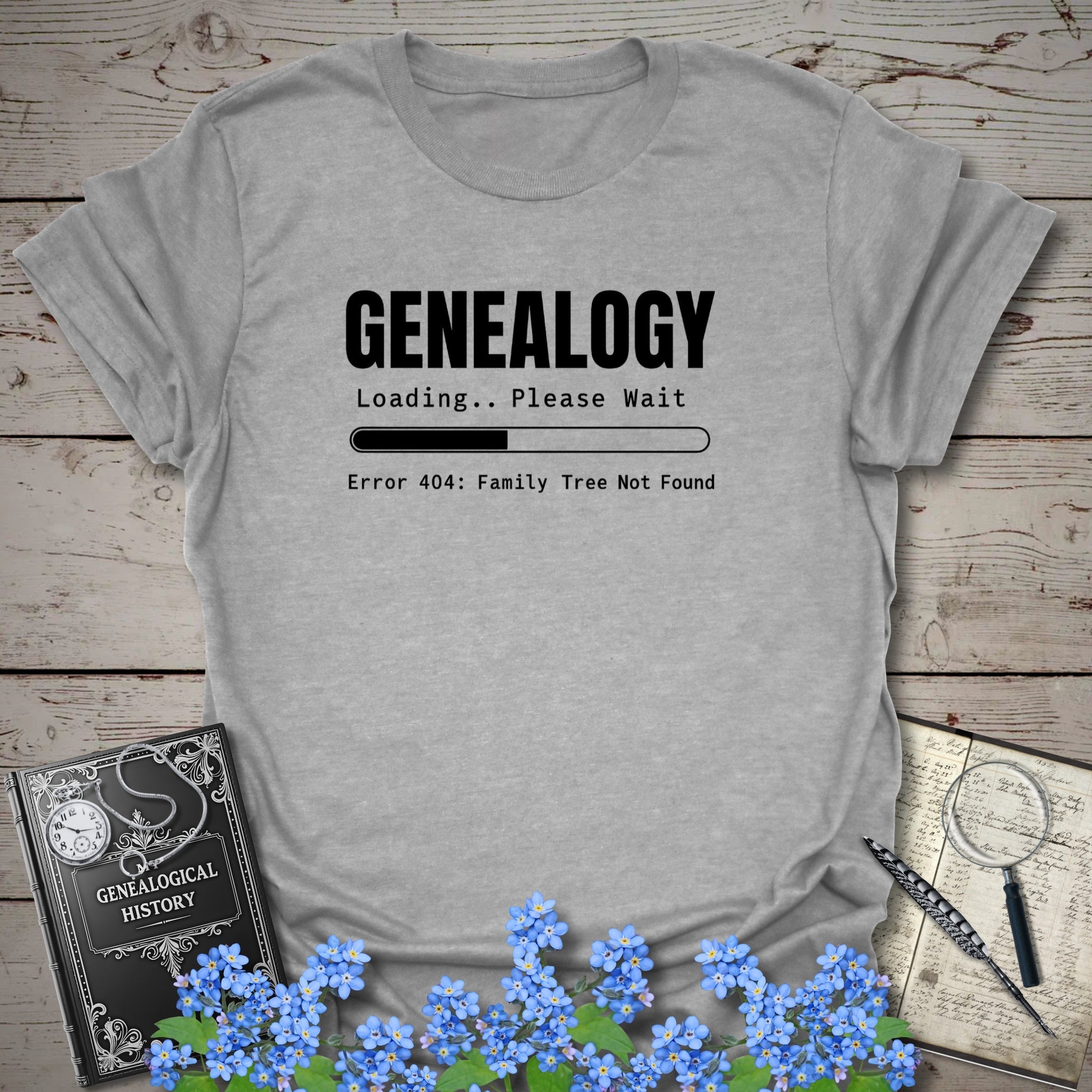 Genealogy Loading - Error 404 T-Shirt in Sport Grey by Genealogy Keepsakes
