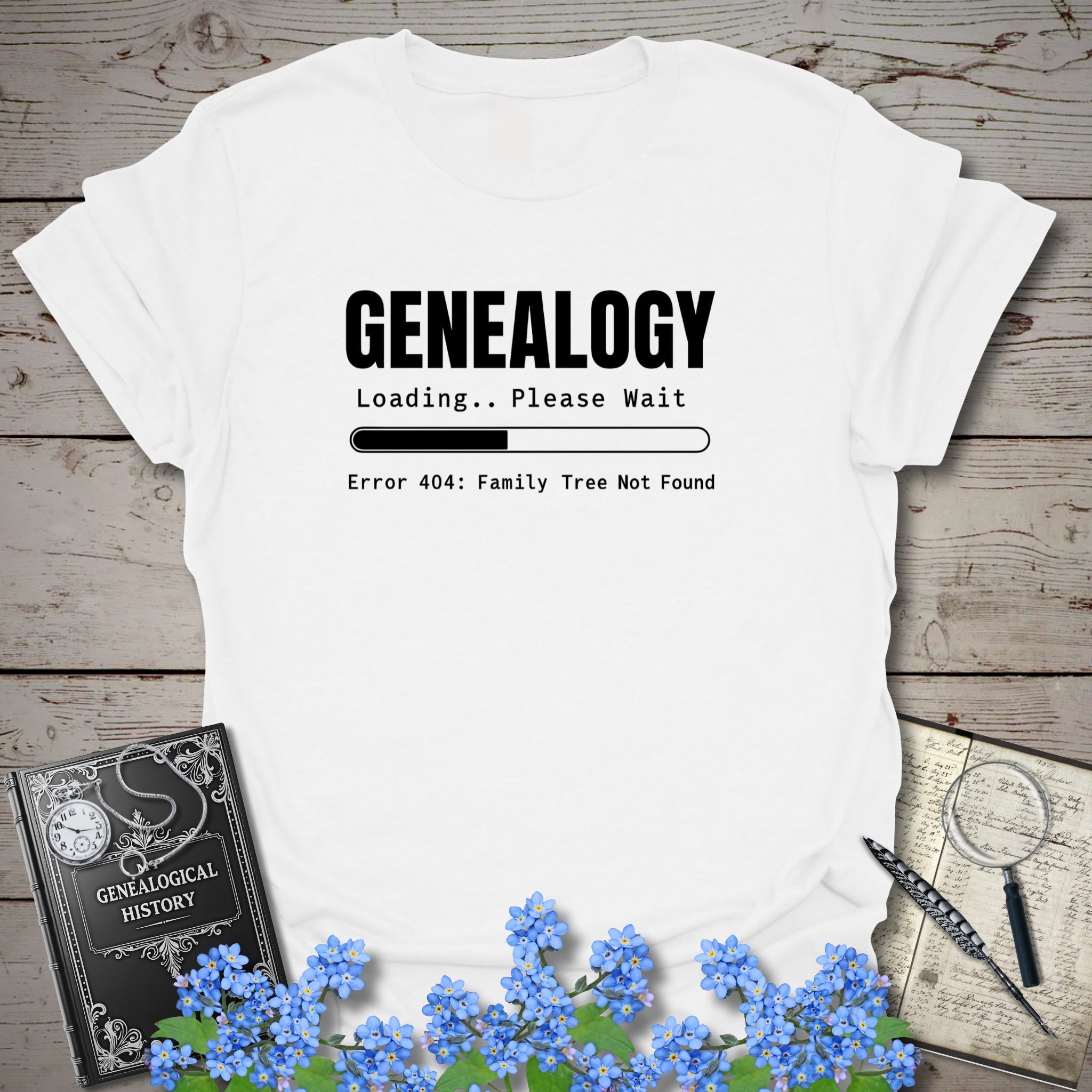 Genealogy Loading - Error 404 T-Shirt in White by Genealogy Keepsakes