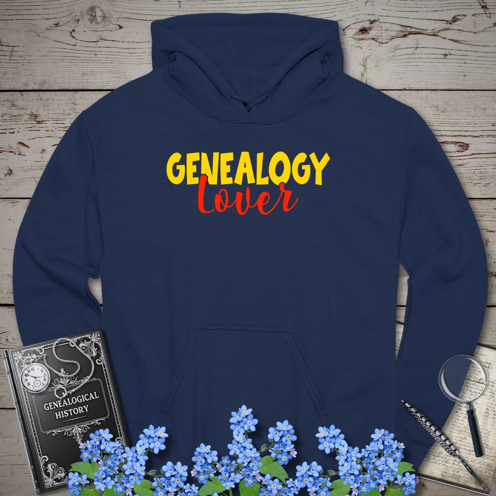 Genealogy Lover Hoodie in Navy by Genealogy Keepsakes