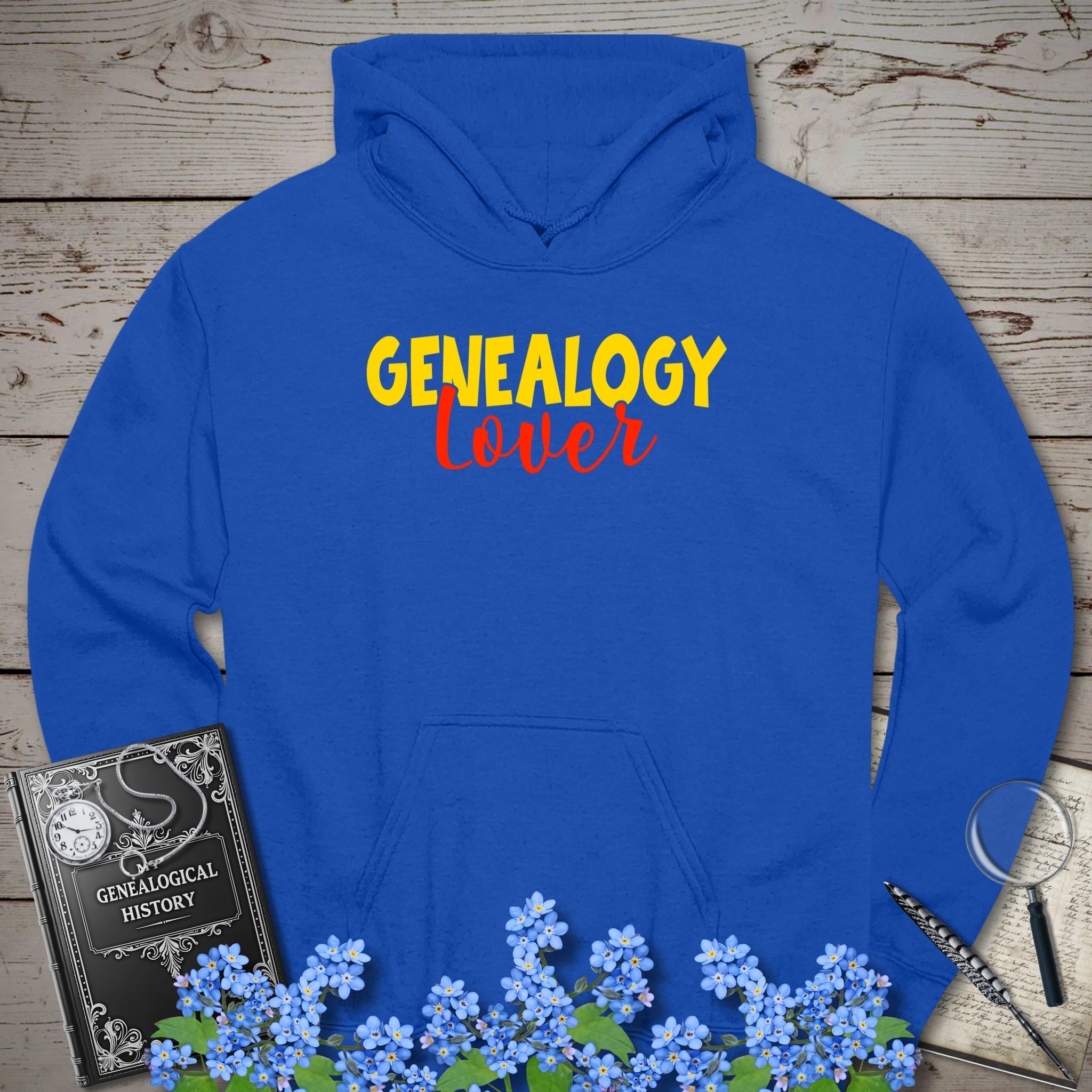 Genealogy Lover Hoodie in Royal by Genealogy Keepsakes