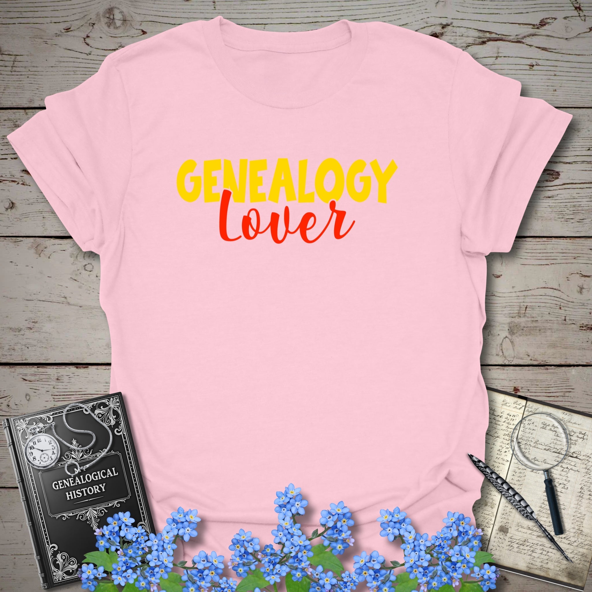 Genealogy Lover T-Shirt in Light Pink by Genealogy Keepsakes
