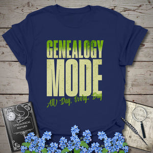 Genealogy Mode All Day Every Day T-Shirt in Navy by Genealogy Keepsakes