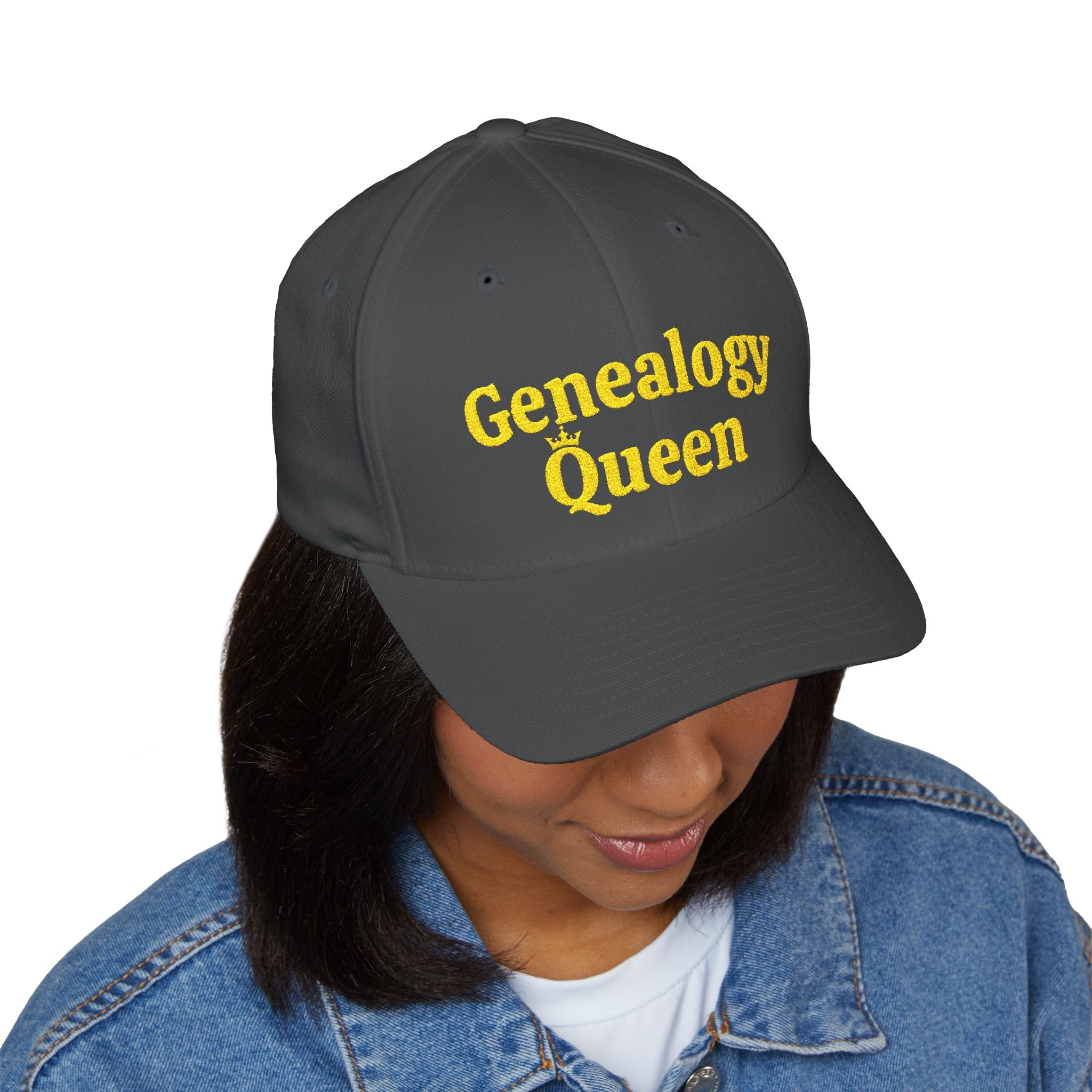 Genealogy Queen Embroidered Cap in Dark Grey by Genealogy Keepsakes