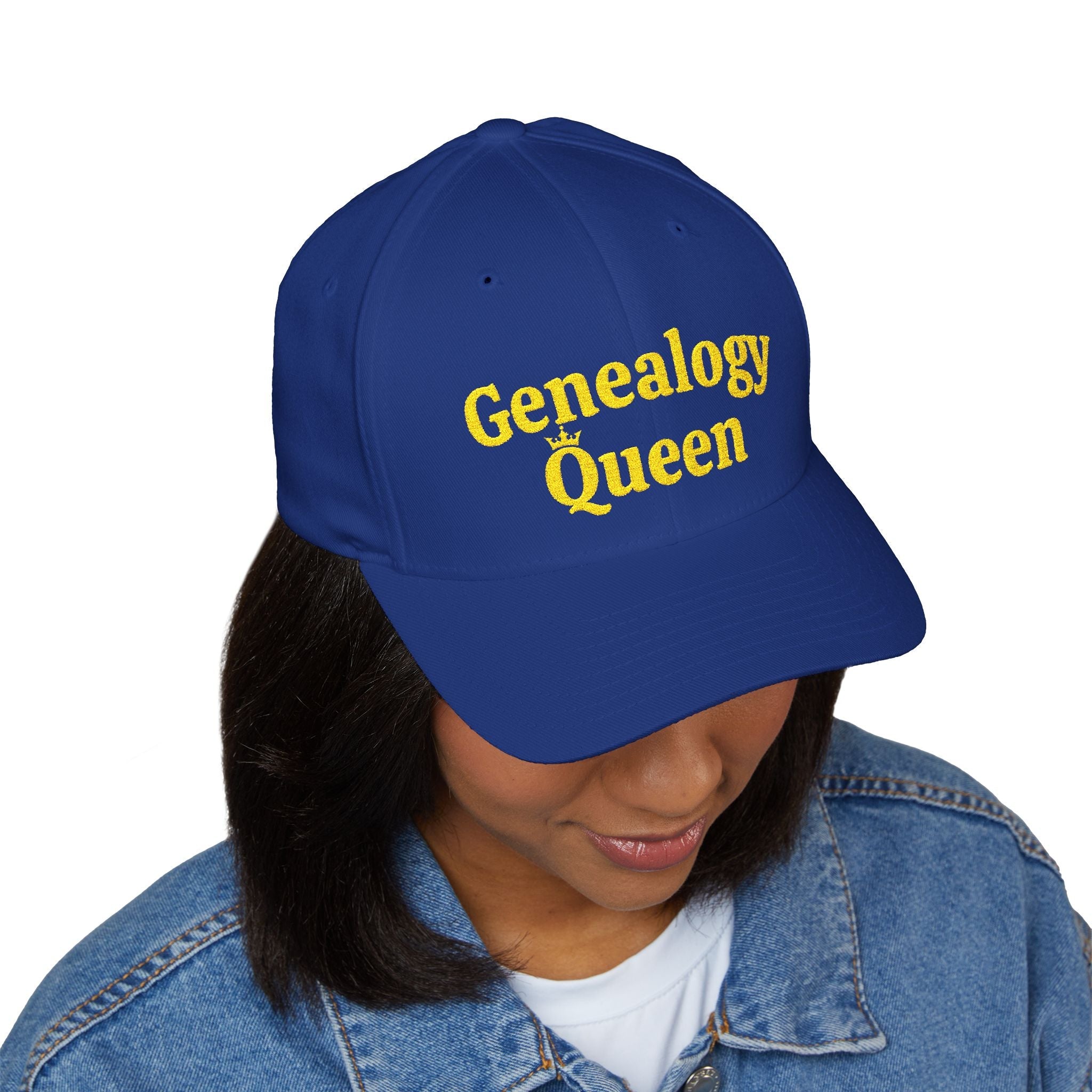 Genealogy Queen Embroidered Cap in Royal by Genealogy Keepsakes