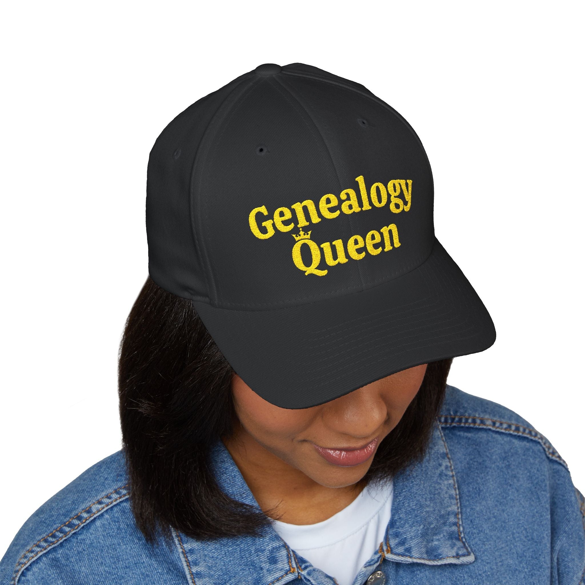 Genealogy Queen Embroidered Cap in Black by Genealogy Keepsakes