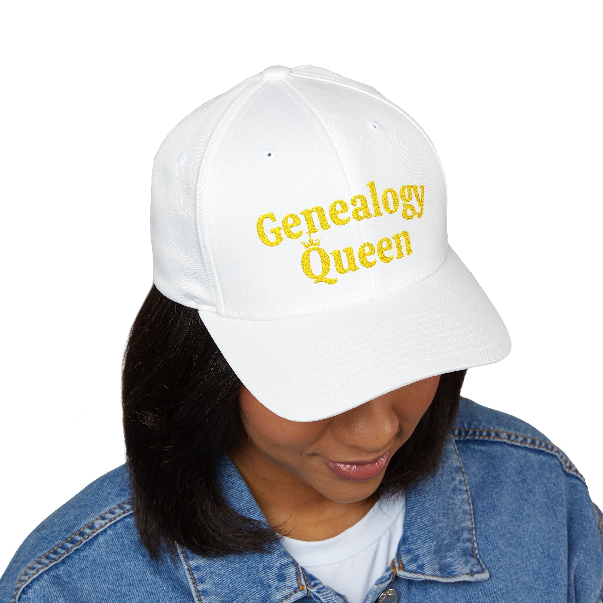 Genealogy Queen Embroidered Cap in White by Genealogy Keepsakes