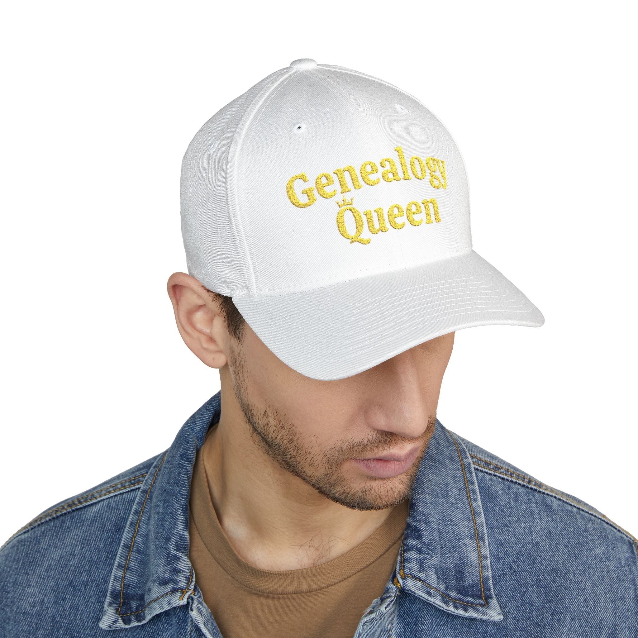 Genealogy Queen Embroidered Cap in White by Genealogy Keepsakes