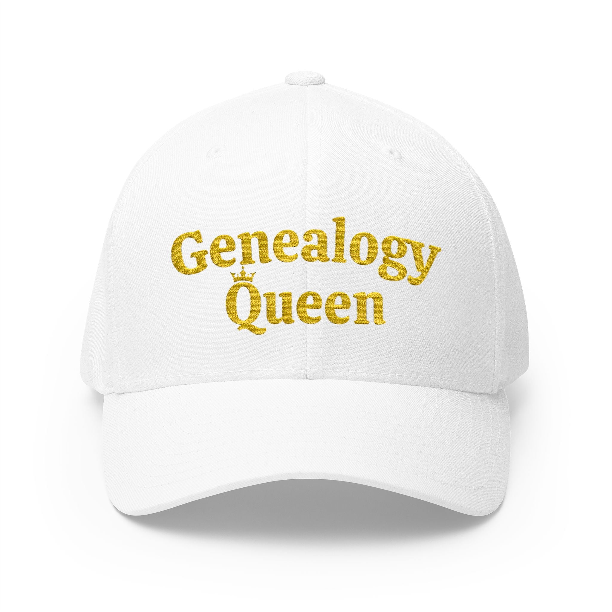 Genealogy Queen Embroidered Cap in White by Genealogy Keepsakes