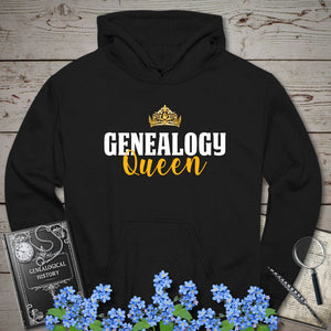 Genealogy Queen Hoodie in Black by Genealogy Keepsakes