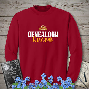 Genealogy Queen Sweatshirt in Cardinal Red by Genealogy Keepsakes