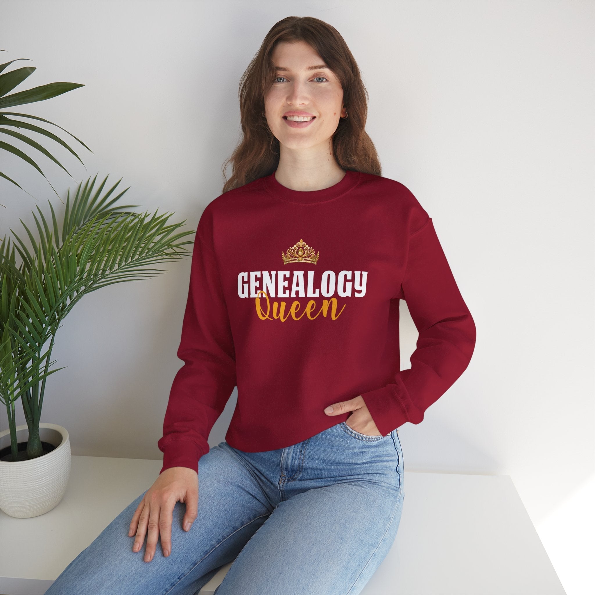 Genealogy Queen Sweatshirt in Cardinal Red by Genealogy Keepsakes