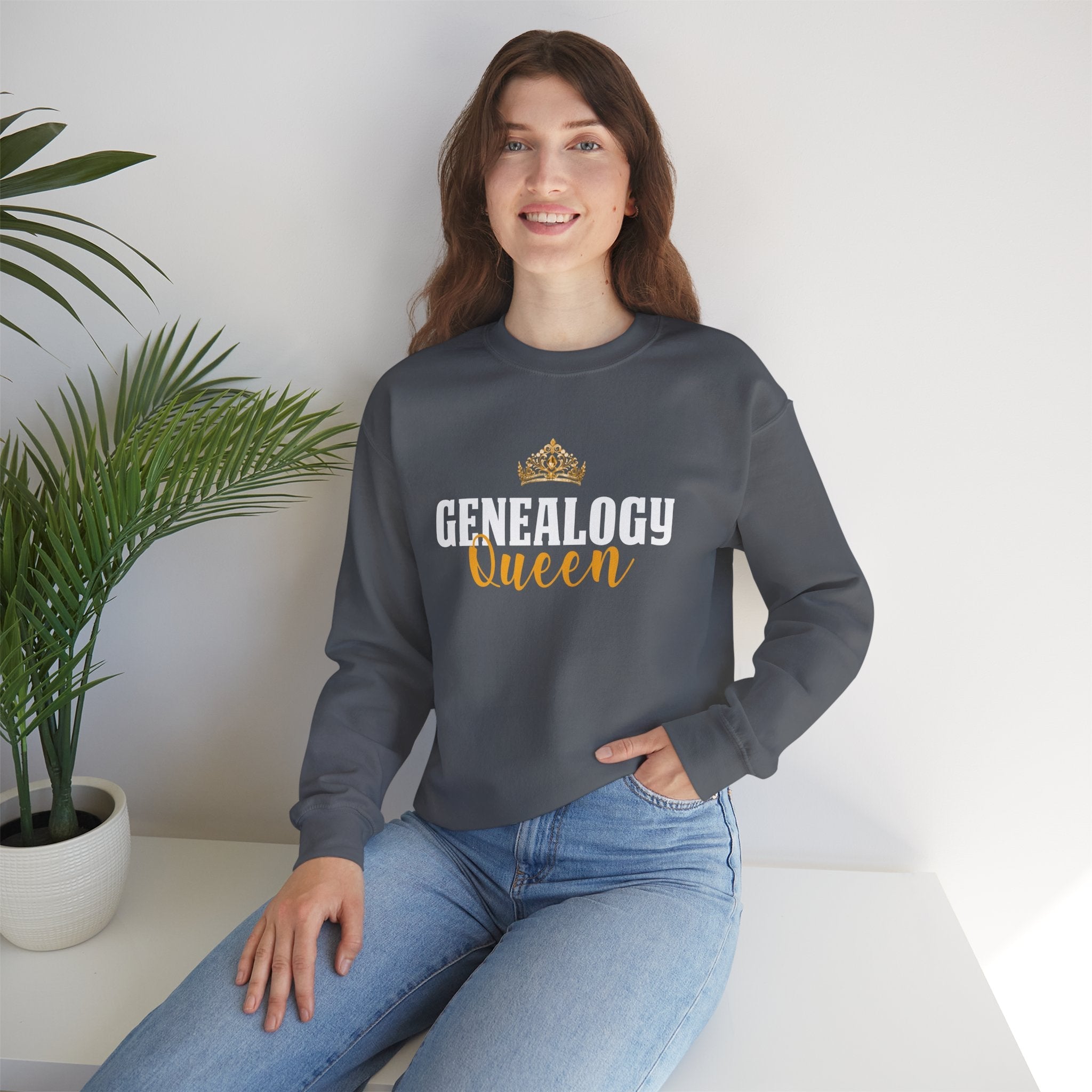 Genealogy Queen Sweatshirt in Charcoal by Genealogy Keepsakes