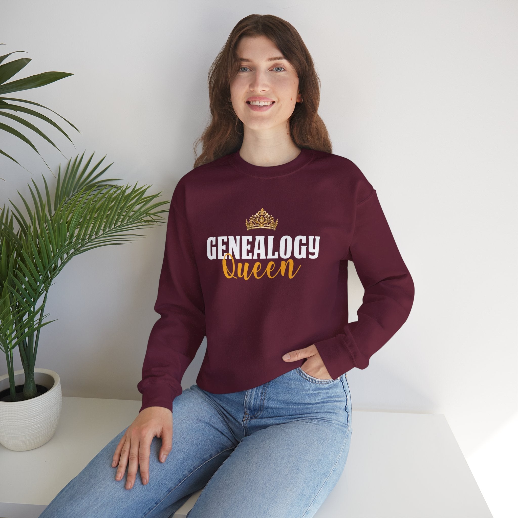 Genealogy Queen Sweatshirt in Maroon by Genealogy Keepsakes