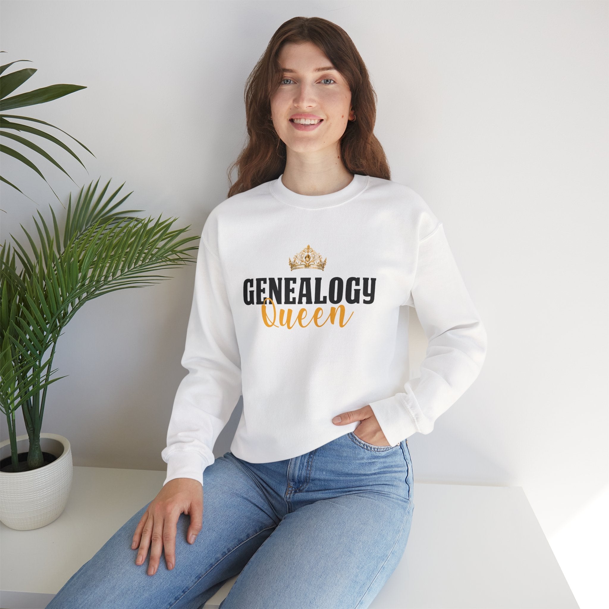 Genealogy Queen Sweatshirt in White by Genealogy Keepsakes