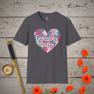 Genealogy Queen T-Shirt in Charcoal by Genealogy Keepsakes