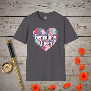 Genealogy Queen T-Shirt in Charcoal by Genealogy Keepsakes