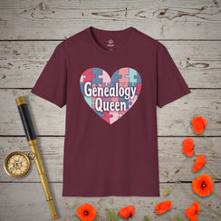Genealogy Queen T-Shirt in Maroon by Genealogy Keepsakes
