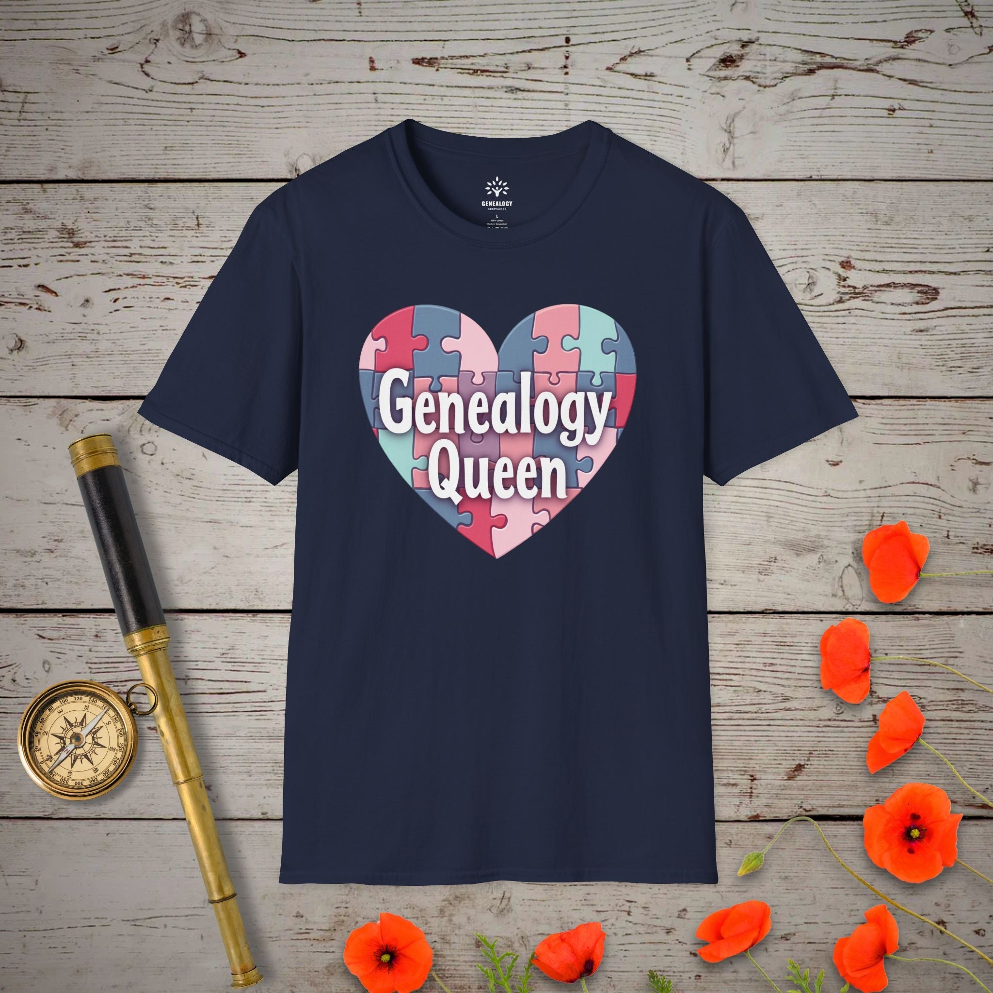 Genealogy Queen T-Shirt in Navy by Genealogy Keepsakes