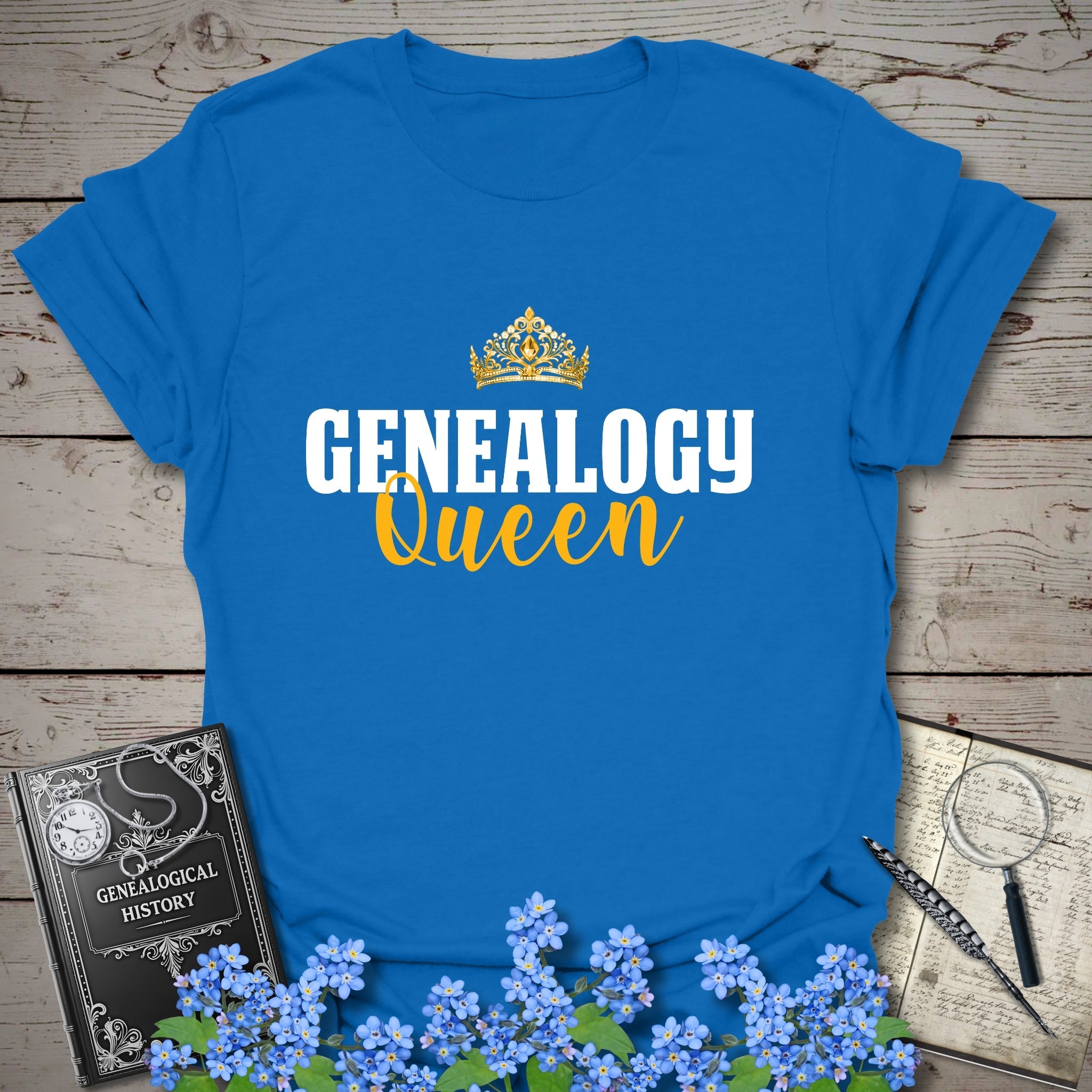 Genealogy Queen T-Shirt in Royal by Genealogy Keepsakes
