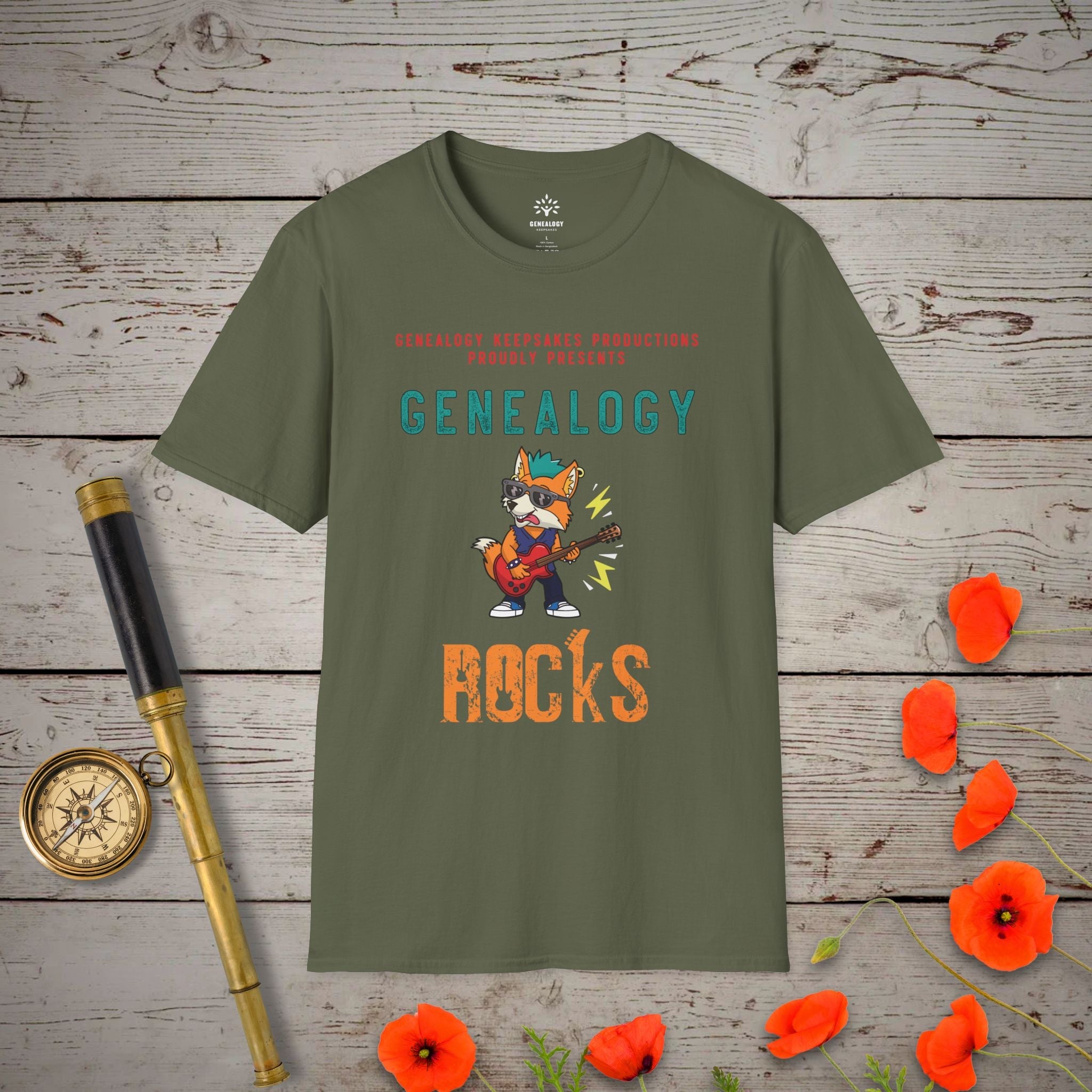 Genealogy Rocks T-Shirt in Military Green by Genealogy Keepsakes