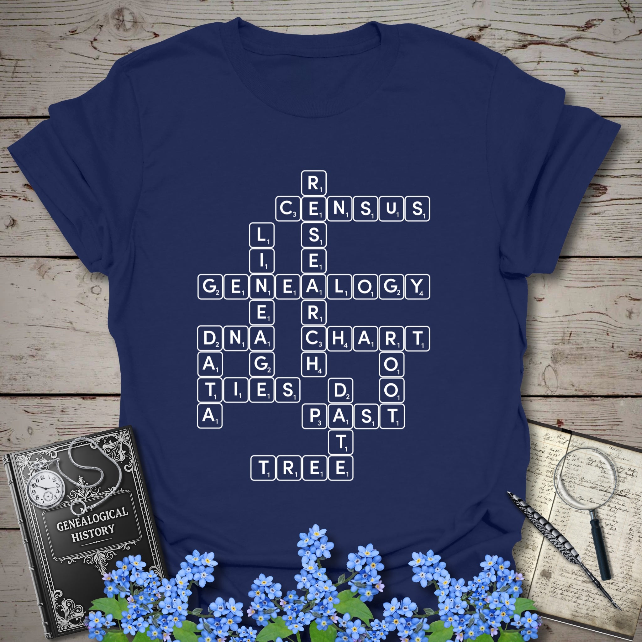 Genealogy Scrabble T-Shirt in Navy by Genealogy Keepsakes