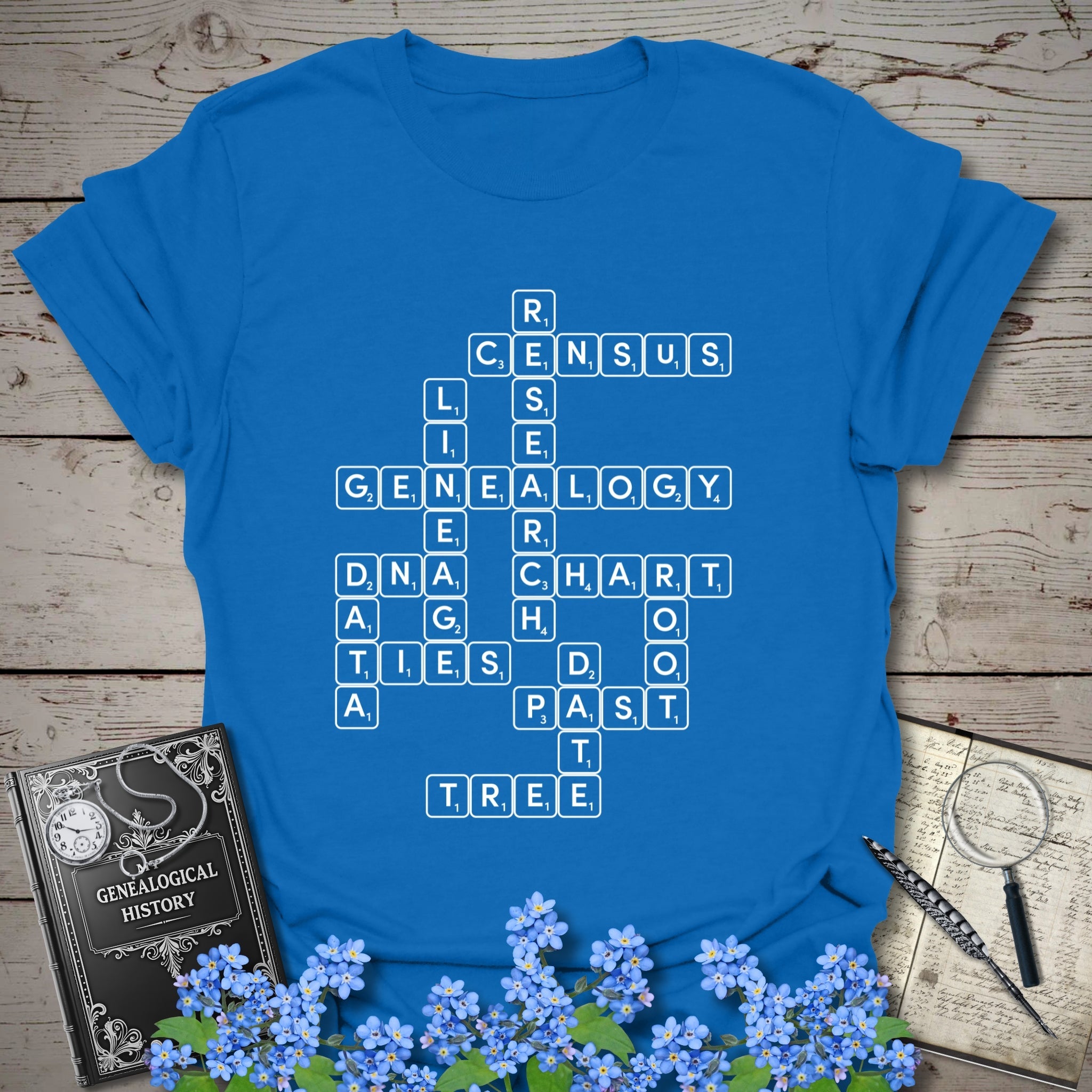 Genealogy Scrabble T-Shirt in Royal by Genealogy Keepsakes