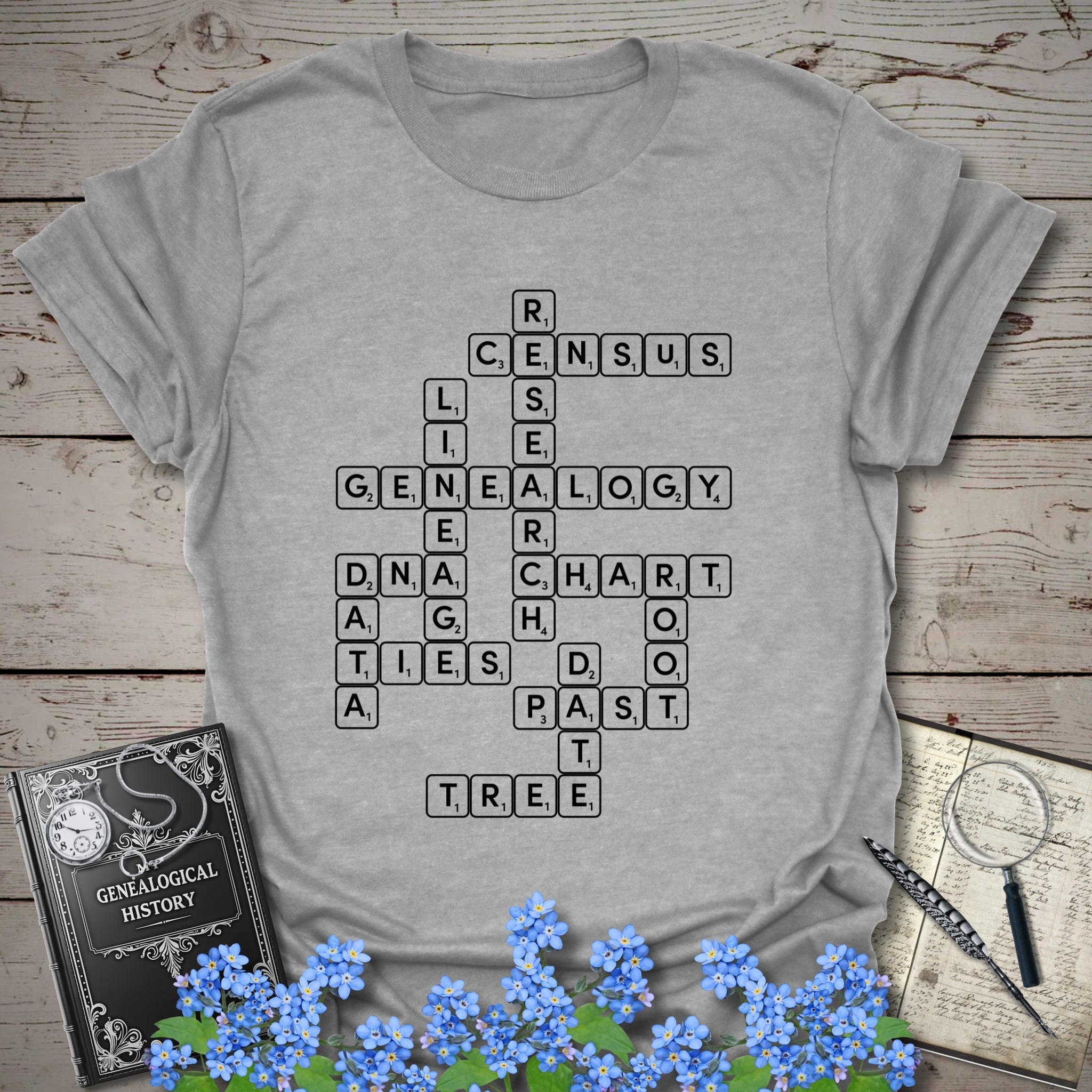 Genealogy Scrabble T-Shirt in Sport Grey by Genealogy Keepsakes