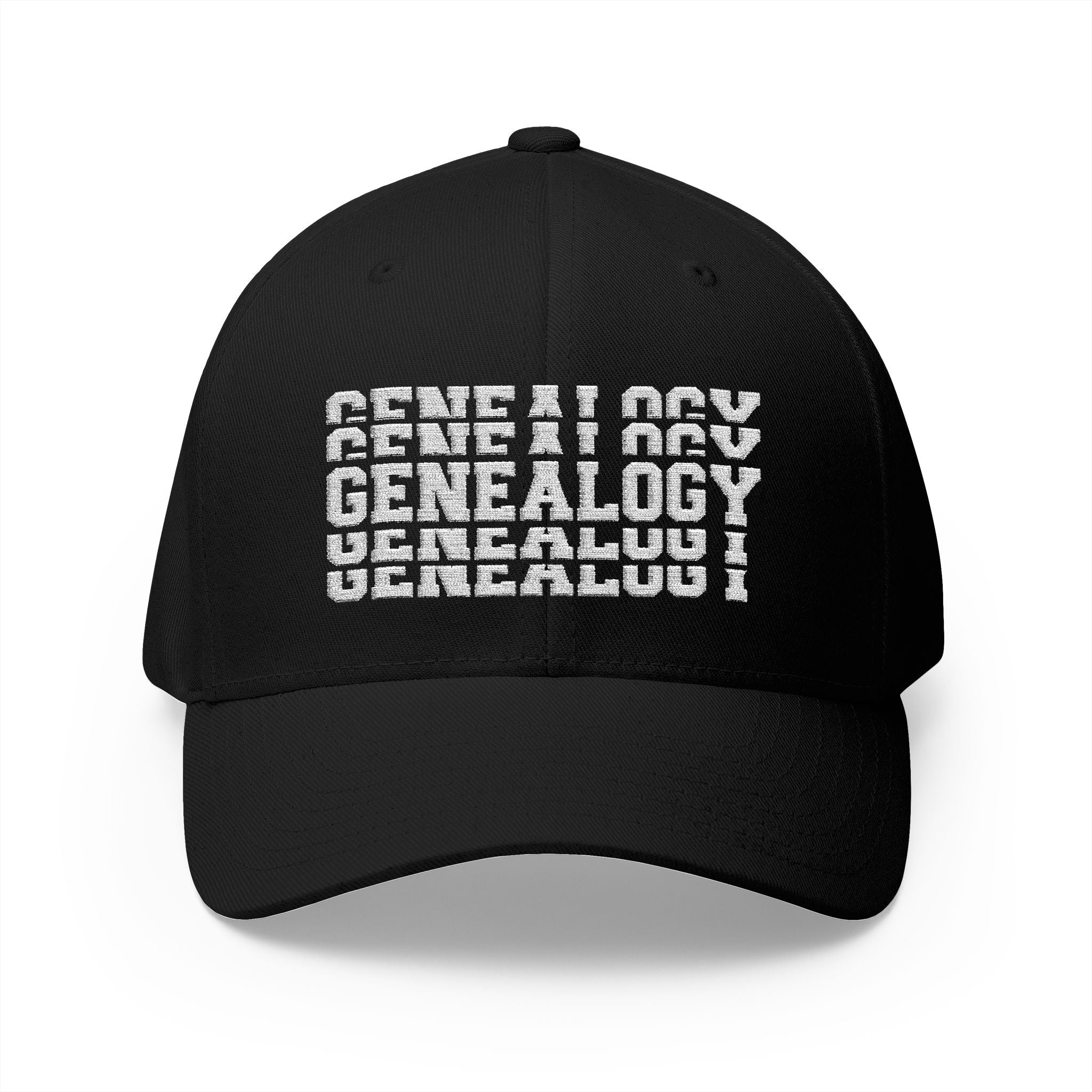 Genealogy Stacked Embroidered Cap in Black by Genealogy Keepsakes