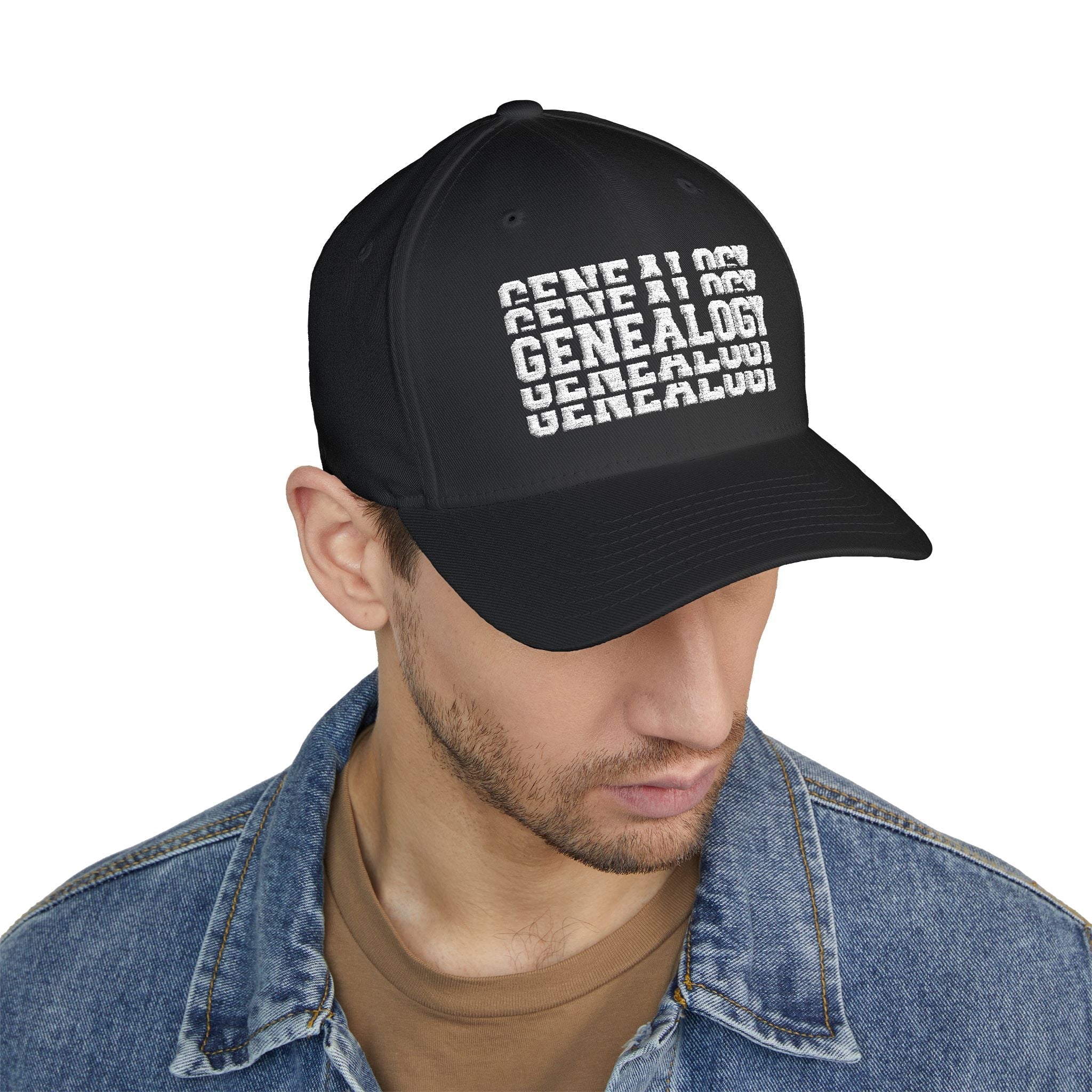 Genealogy Stacked Embroidered Cap in Black by Genealogy Keepsakes
