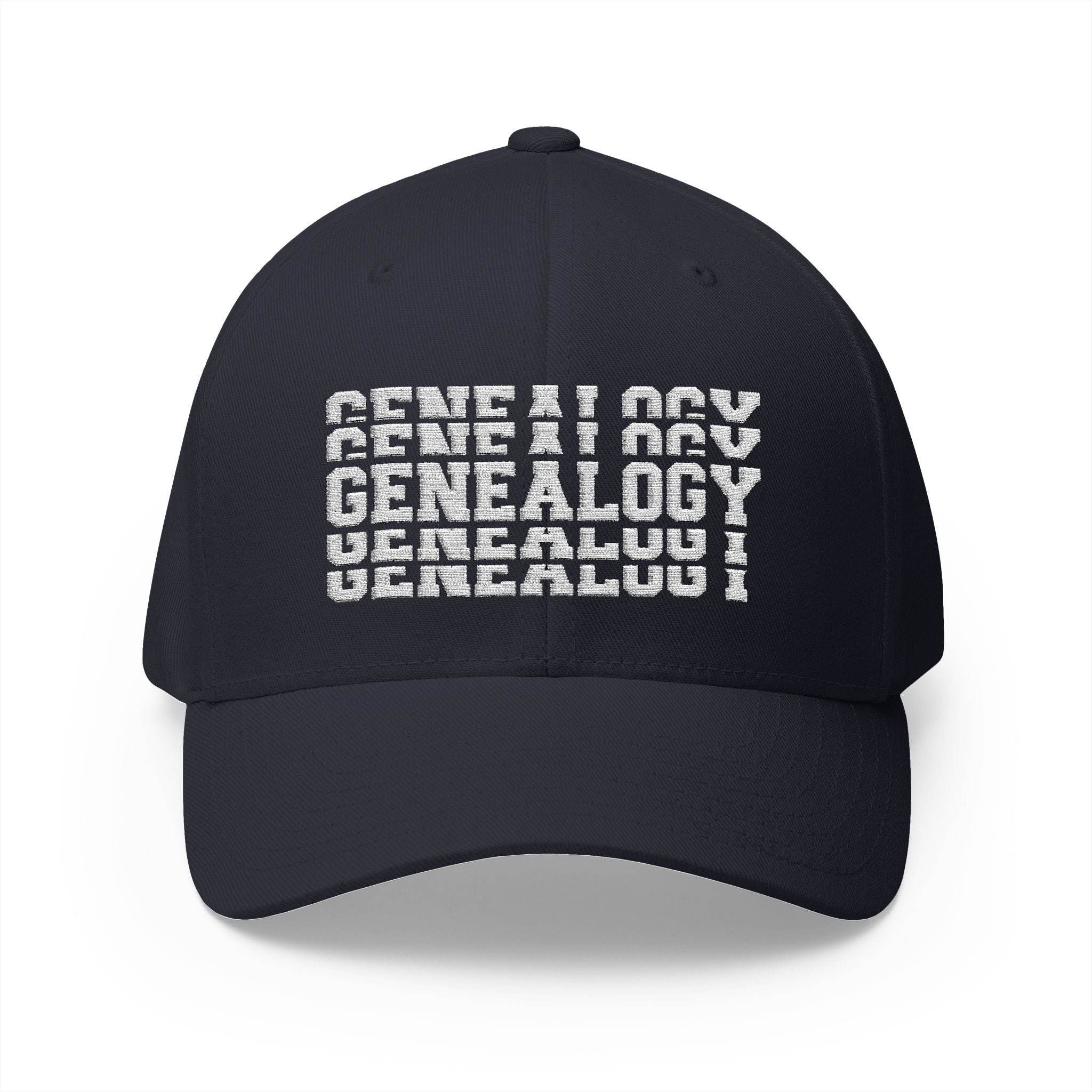 Genealogy Stacked Embroidered Cap in Dark Navy by Genealogy Keepsakes