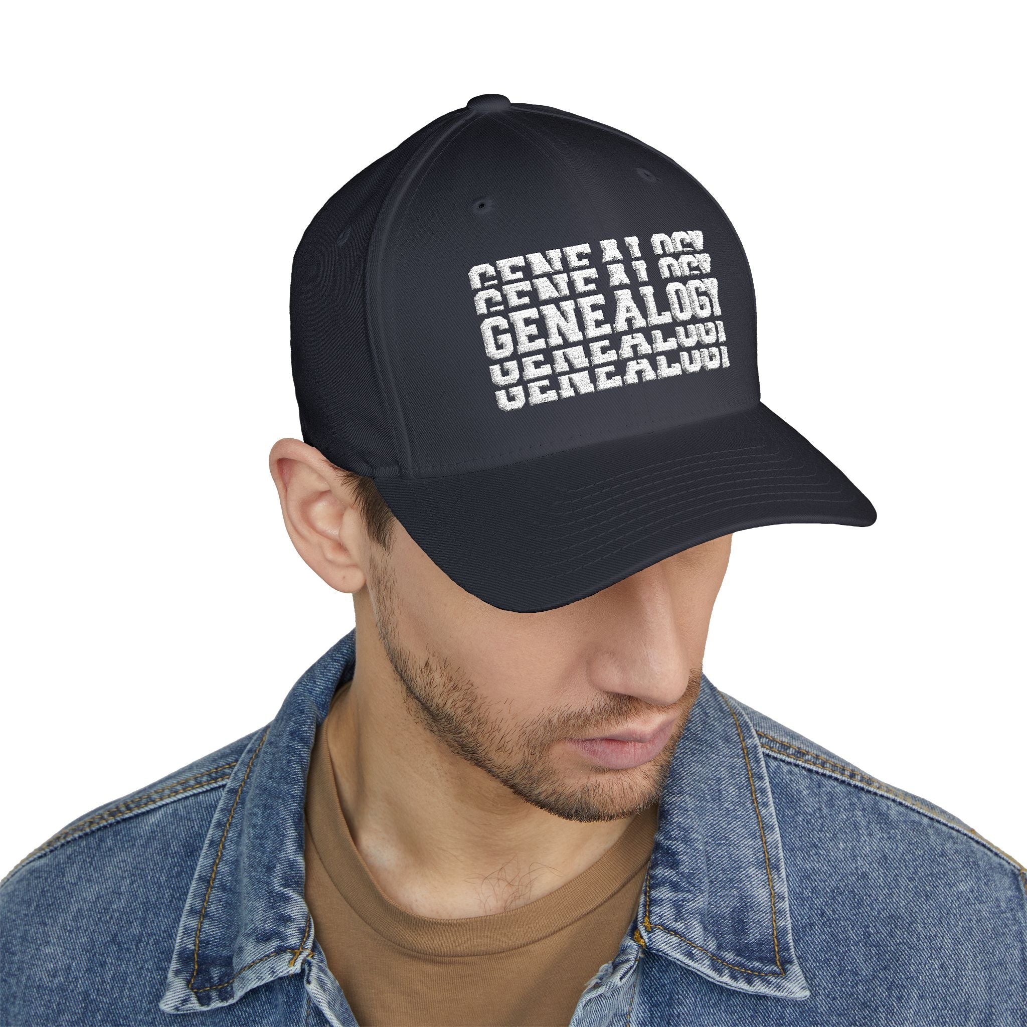 Genealogy Stacked Embroidered Cap in Dark Navy by Genealogy Keepsakes