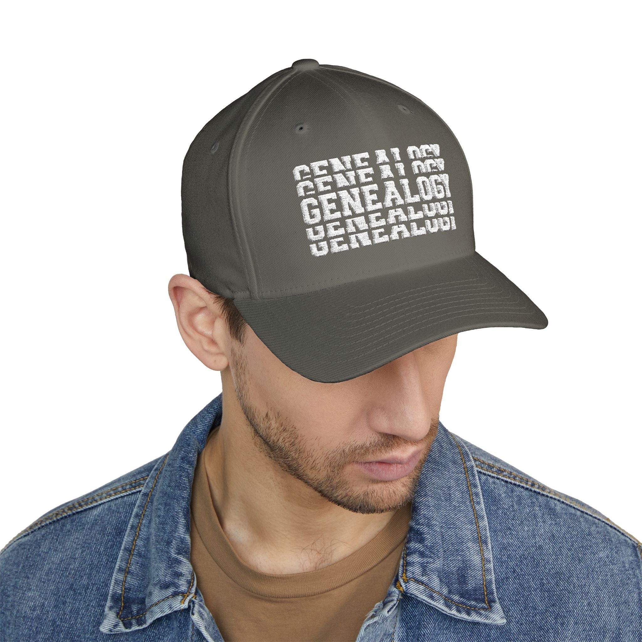 Genealogy Stacked Embroidered Cap in Olive by Genealogy Keepsakes