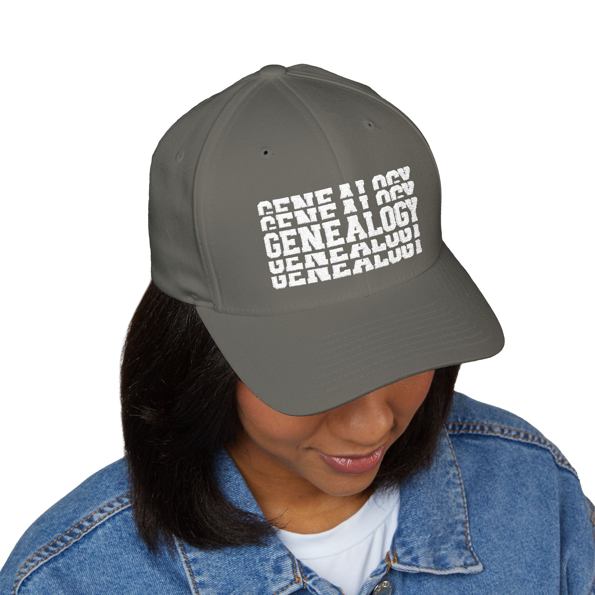 Genealogy Stacked Embroidered Cap in Olive by Genealogy Keepsakes