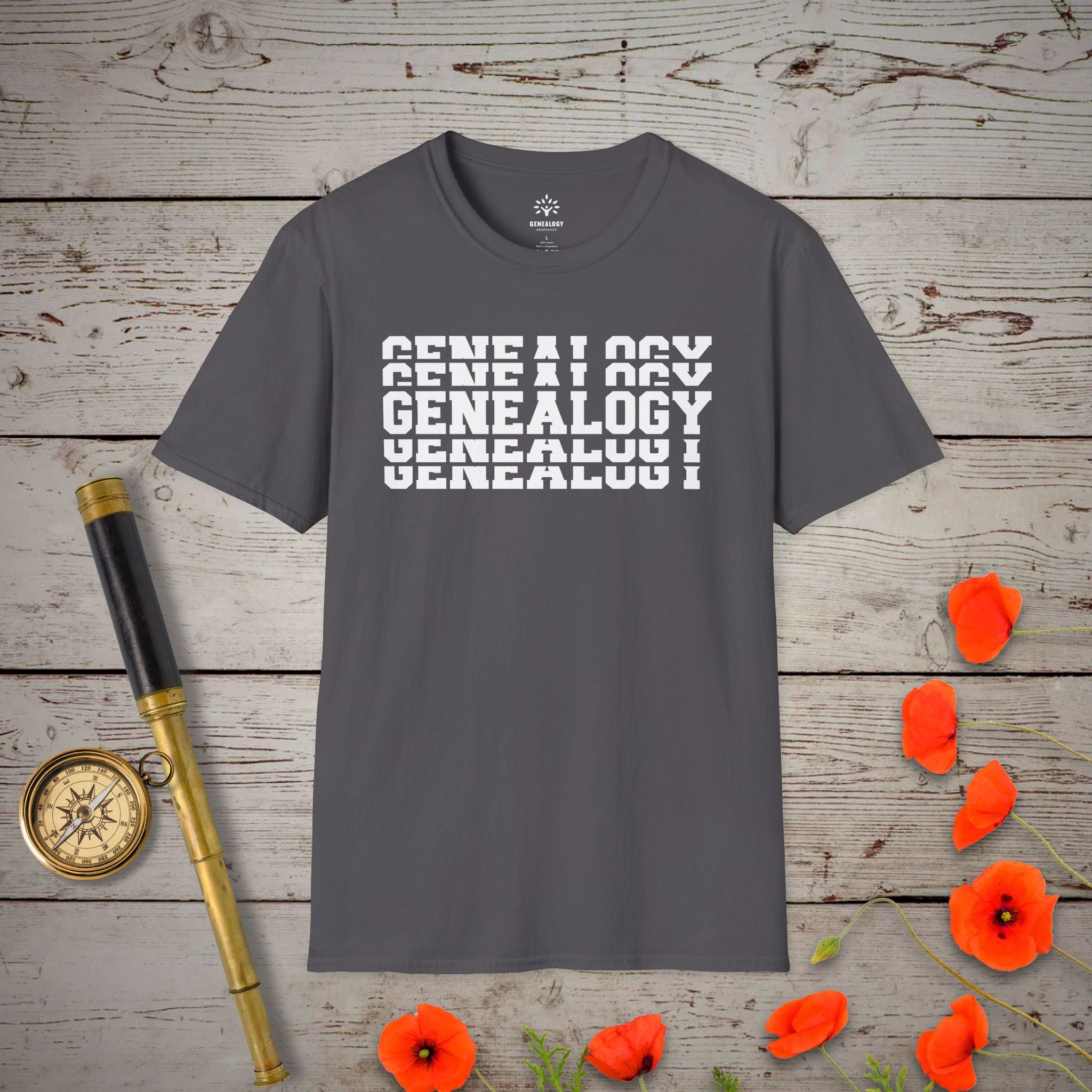 Genealogy Stacked T-Shirt in Charcoal by Genealogy Keepsakes