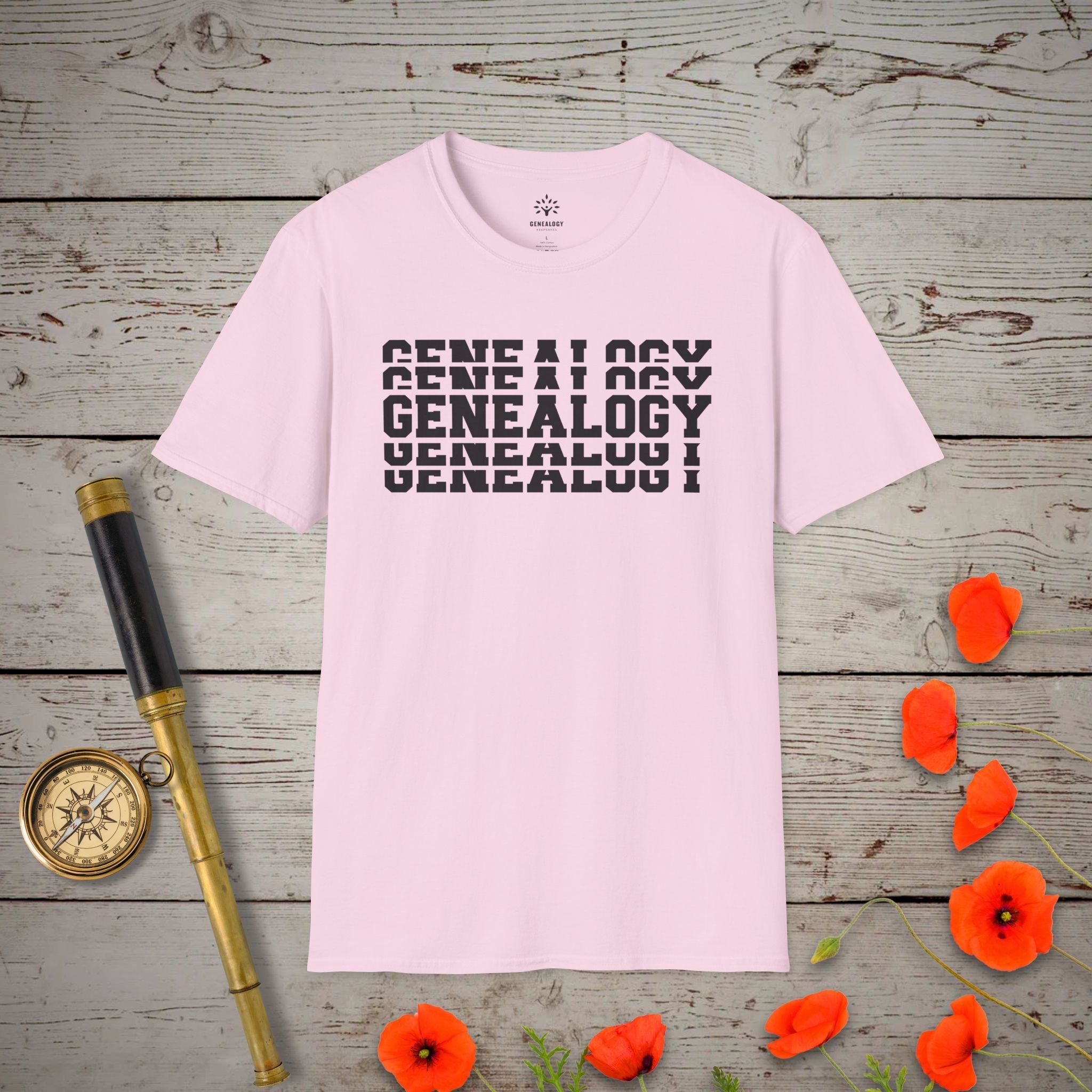 Genealogy Stacked T-Shirt in Light Pink by Genealogy Keepsakes