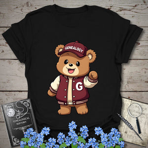 Genealogy Teddy Bear T-Shirt in Black by Genealogy Keepsakes
