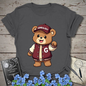 Genealogy Teddy Bear T-Shirt in Charcoal by Genealogy Keepsakes