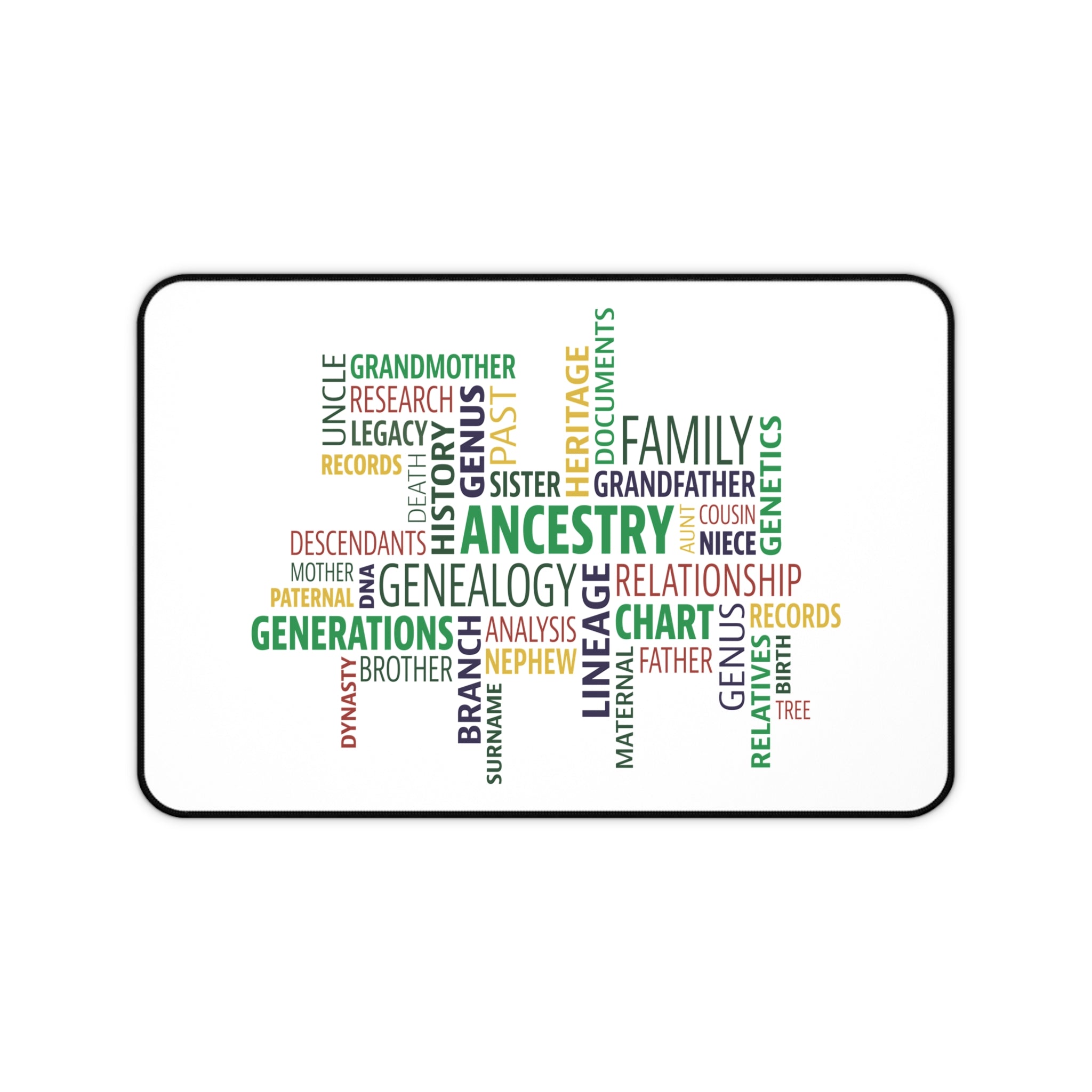 Genealogy Word Cloud Desk Mat in 12" × 18" by Genealogy Keepsakes